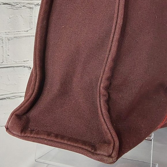 'HERMES-PARIS' 'FOOL TOE BASAS' LARGE PINSTRIPE DOUBLE STRAP CANVAS BAG - Picture 9 of 16